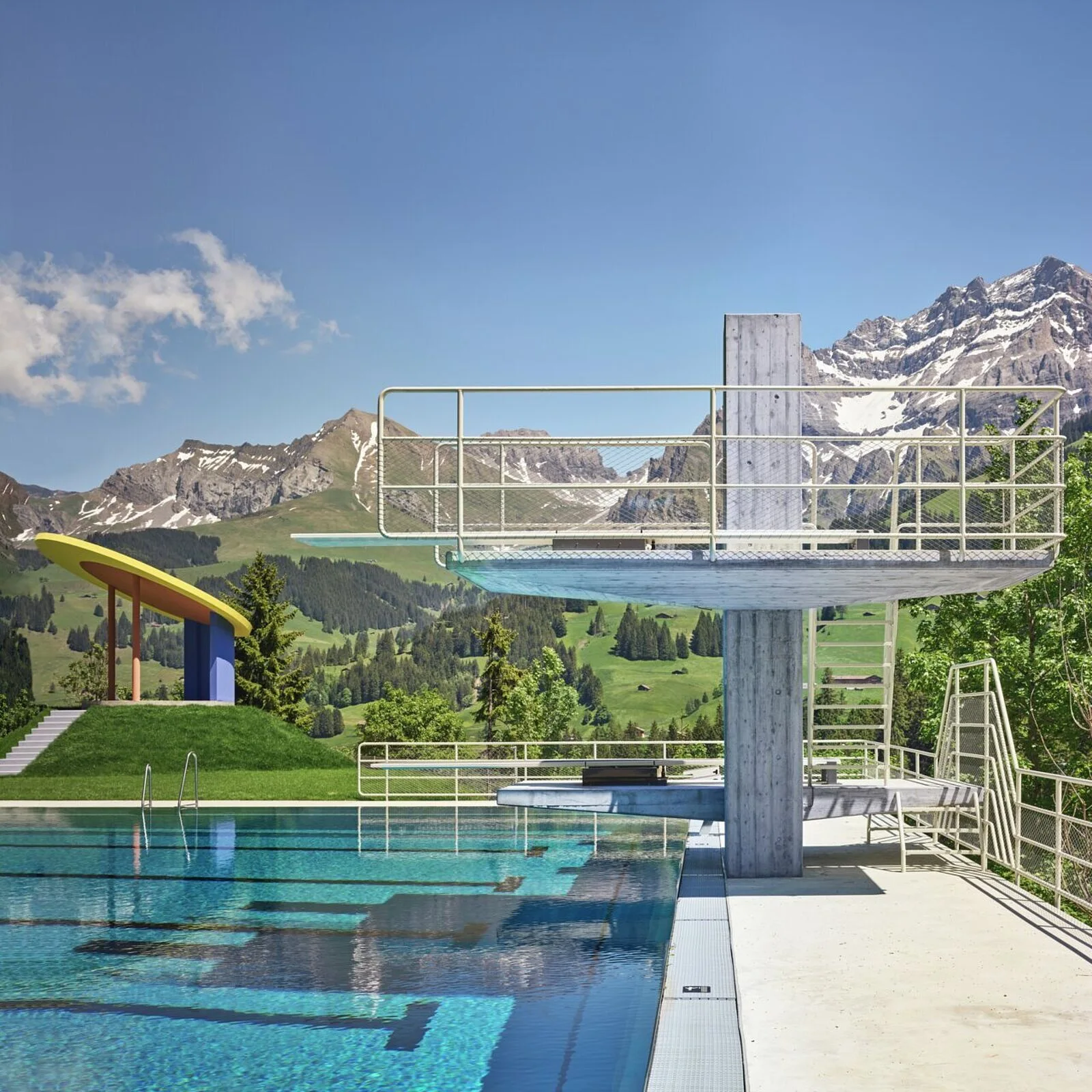 Adelboden açık yüzme havuzu projesinden mimari görünüm 5